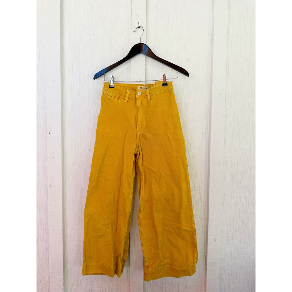 Madewell High Rise Wide Leg Pants Mustard Yellow Canvas Crop Trousers Womens 26